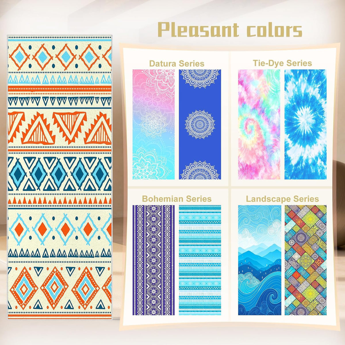 Yoga Towel,Absorbent Yoga Mat Towel for Hot Yoga Non Slip,Stylish Prints,Ideal for Workouts,Hot Yoga,Bikram,Pilates Equipment