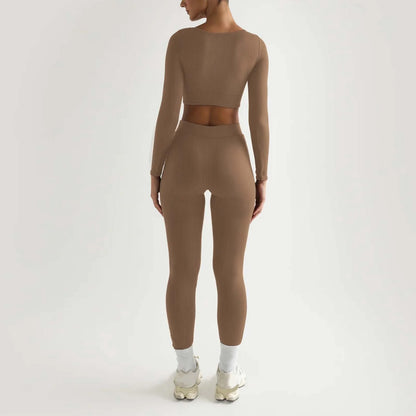 2Pc Yoga Sets for Women Women'S Fashion Casual Solid Color Long Sleeve Square Collar Two Piece Slim Yoga Sports Pants Suit Yoga Sets Yoga Package