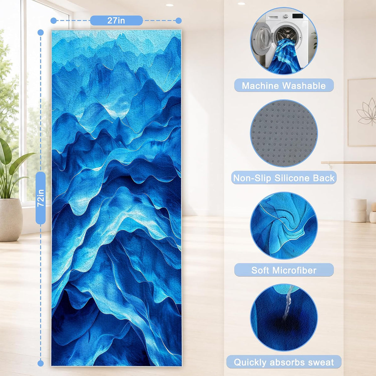 Yoga Mat Towel,Hot Yoga Towel High-Definition Pattern,Machine Washable with Ultra-Absorbent Yoga Towels for Hot Yoga Non Slip for Fitness,Exercise,Pilates