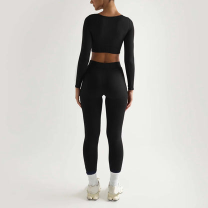 2Pc Yoga Sets for Women Women'S Fashion Casual Solid Color Long Sleeve Square Collar Two Piece Slim Yoga Sports Pants Suit Yoga Sets Yoga Package