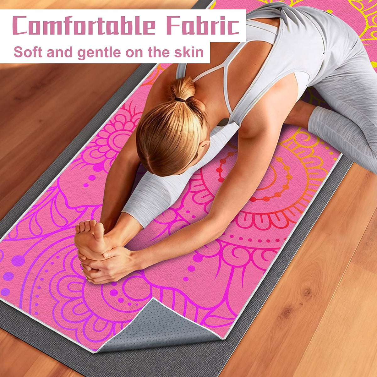 Yoga Towel,Absorbent Yoga Mat Towel for Hot Yoga Non Slip,Stylish Prints,Ideal for Workouts,Hot Yoga,Bikram,Pilates Equipment