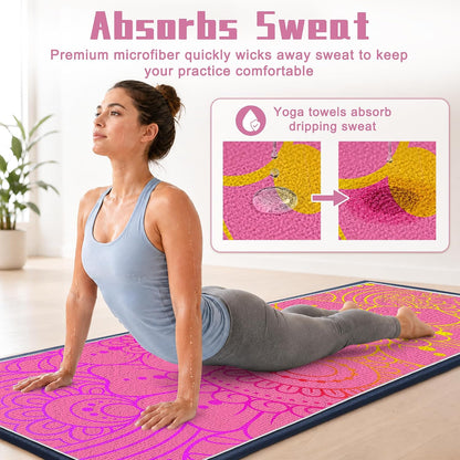 Yoga Towel,Absorbent Yoga Mat Towel for Hot Yoga Non Slip,Stylish Prints,Ideal for Workouts,Hot Yoga,Bikram,Pilates Equipment