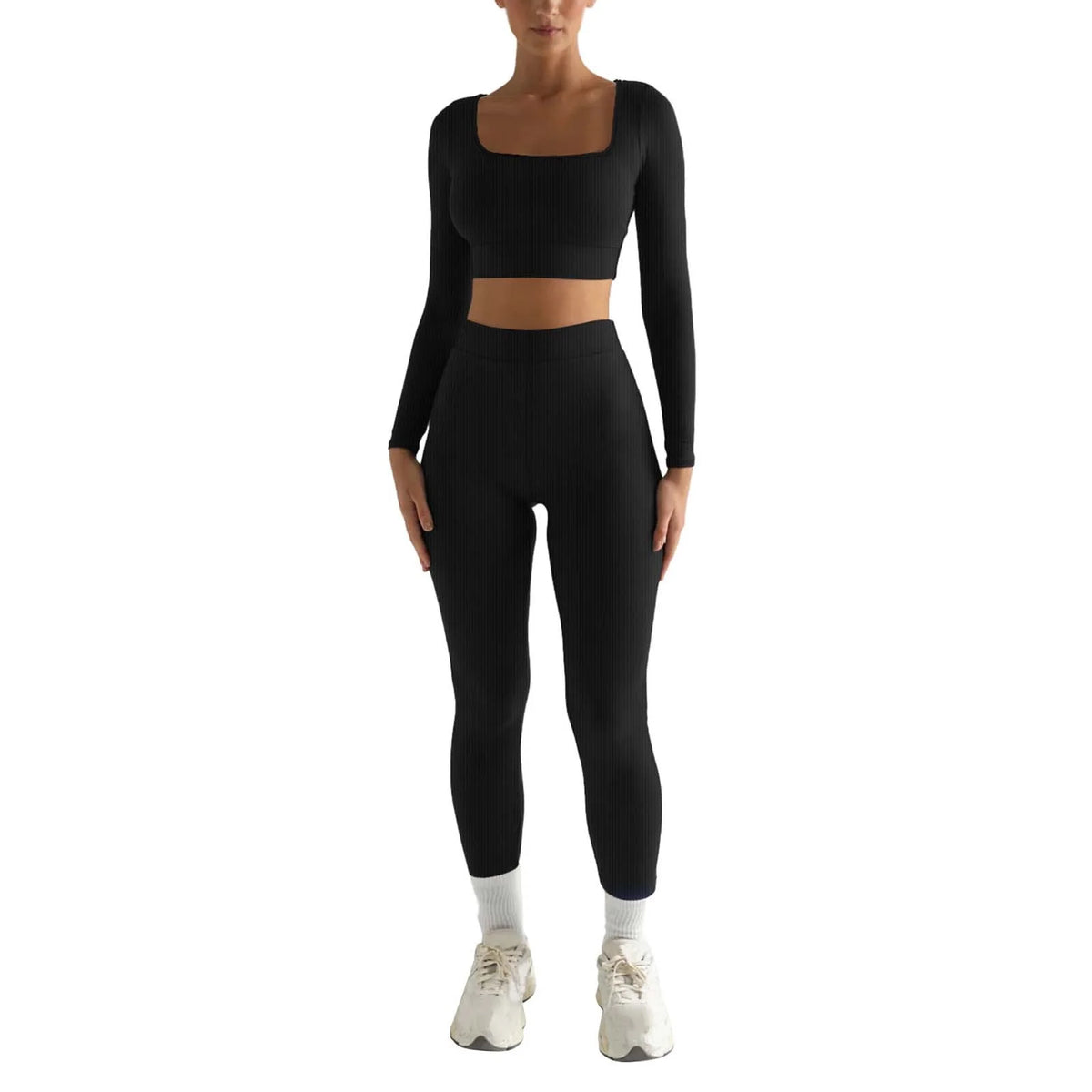 2Pc Yoga Sets for Women Women'S Fashion Casual Solid Color Long Sleeve Square Collar Two Piece Slim Yoga Sports Pants Suit Yoga Sets Yoga Package