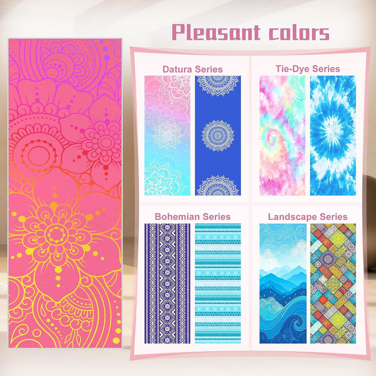 Yoga Towel,Absorbent Yoga Mat Towel for Hot Yoga Non Slip,Stylish Prints,Ideal for Workouts,Hot Yoga,Bikram,Pilates Equipment