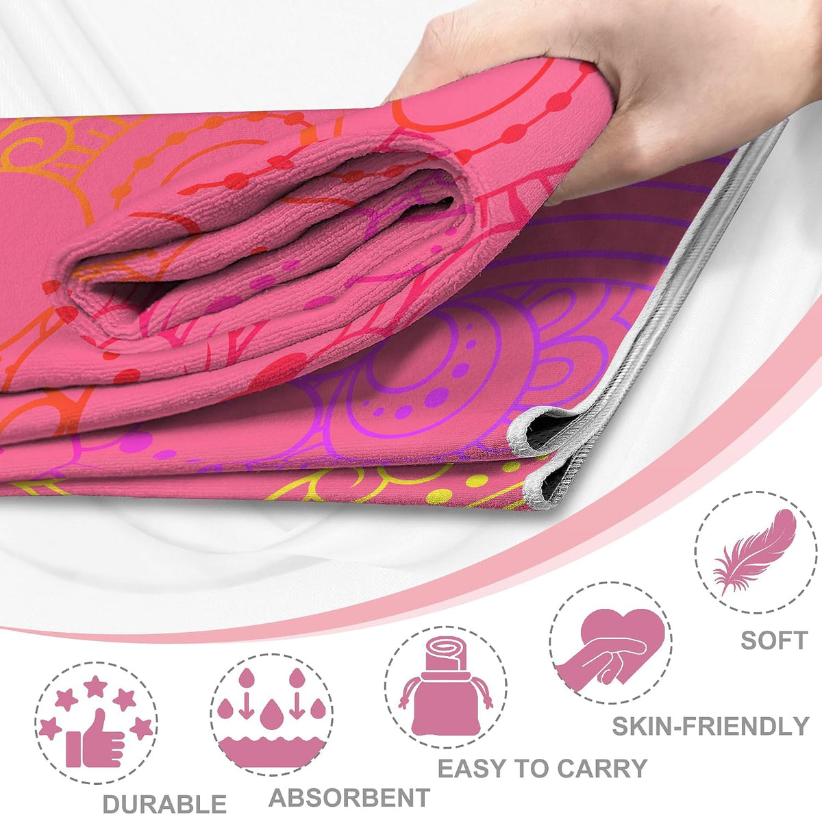 Yoga Towel,Absorbent Yoga Mat Towel for Hot Yoga Non Slip,Stylish Prints,Ideal for Workouts,Hot Yoga,Bikram,Pilates Equipment