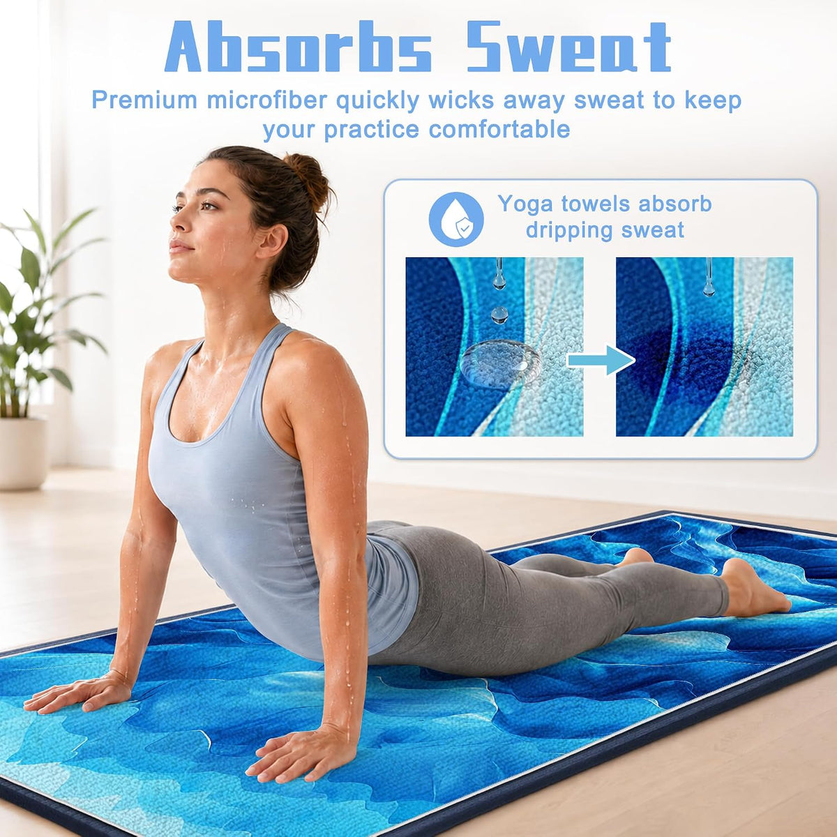 Yoga Mat Towel,Hot Yoga Towel High-Definition Pattern,Machine Washable with Ultra-Absorbent Yoga Towels for Hot Yoga Non Slip for Fitness,Exercise,Pilates