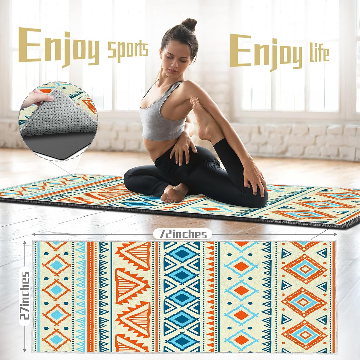 Yoga Towel,Absorbent Yoga Mat Towel for Hot Yoga Non Slip,Stylish Prints,Ideal for Workouts,Hot Yoga,Bikram,Pilates Equipment