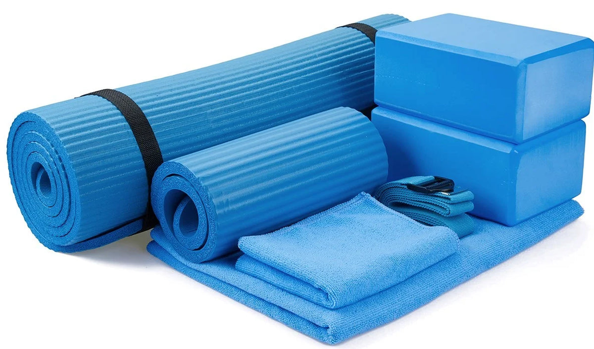 7-Piece Set - Include 1/2" Thick Yoga Mat with Carrying Strap, 2 Yoga Blocks, Yoga Mat Towel, Yoga Hand Towel, Yoga Strap and Yoga Knee Pad